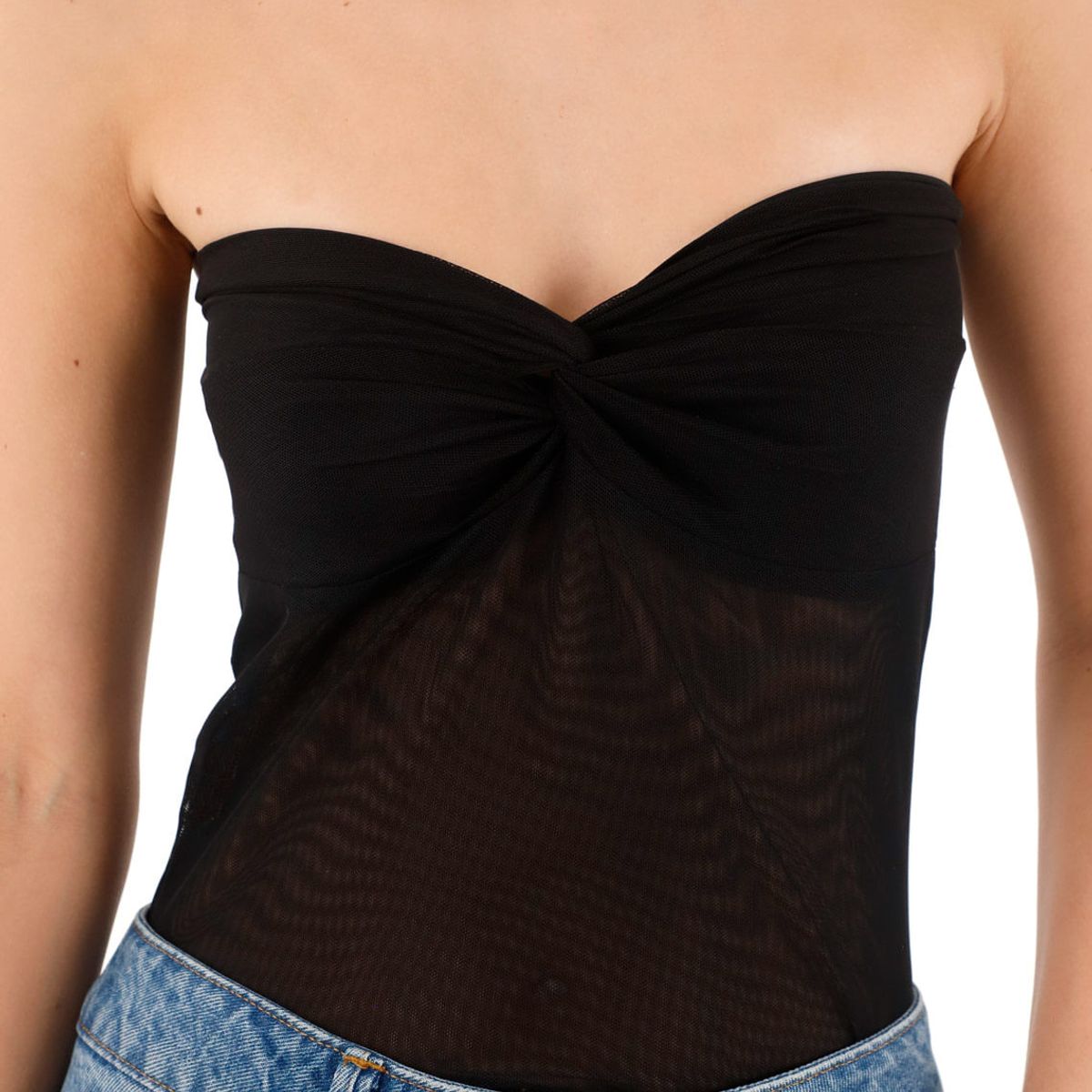 TENNIS - Camiseta strapless en malla negra para mujer