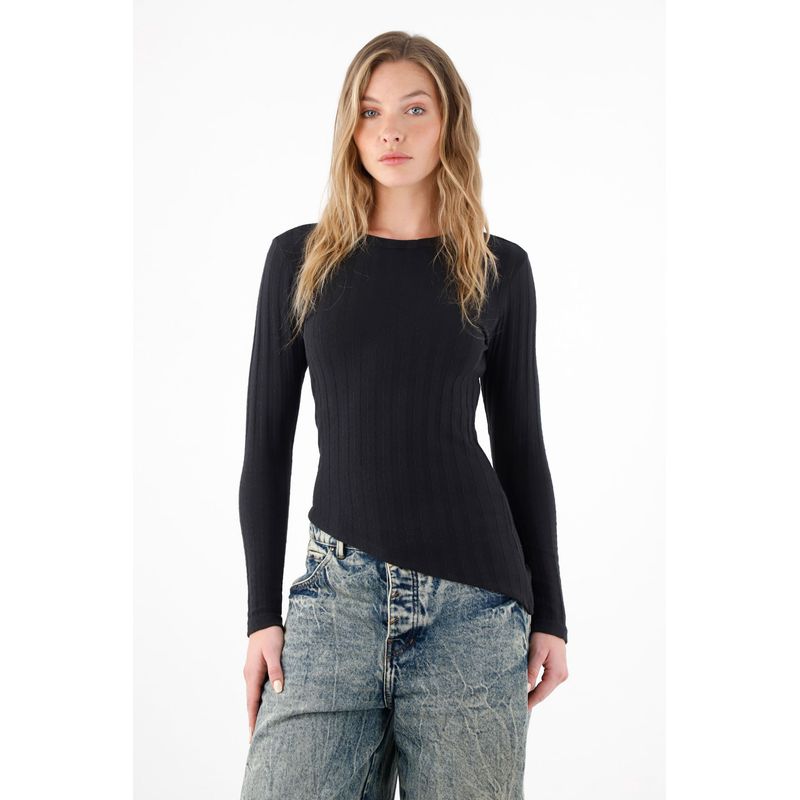 TENNIS - Camiseta tejida ajustada negra para mujer