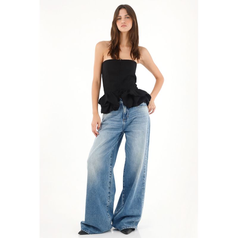 TENNIS - Camisa strapless con corte abombachado negra para mujer