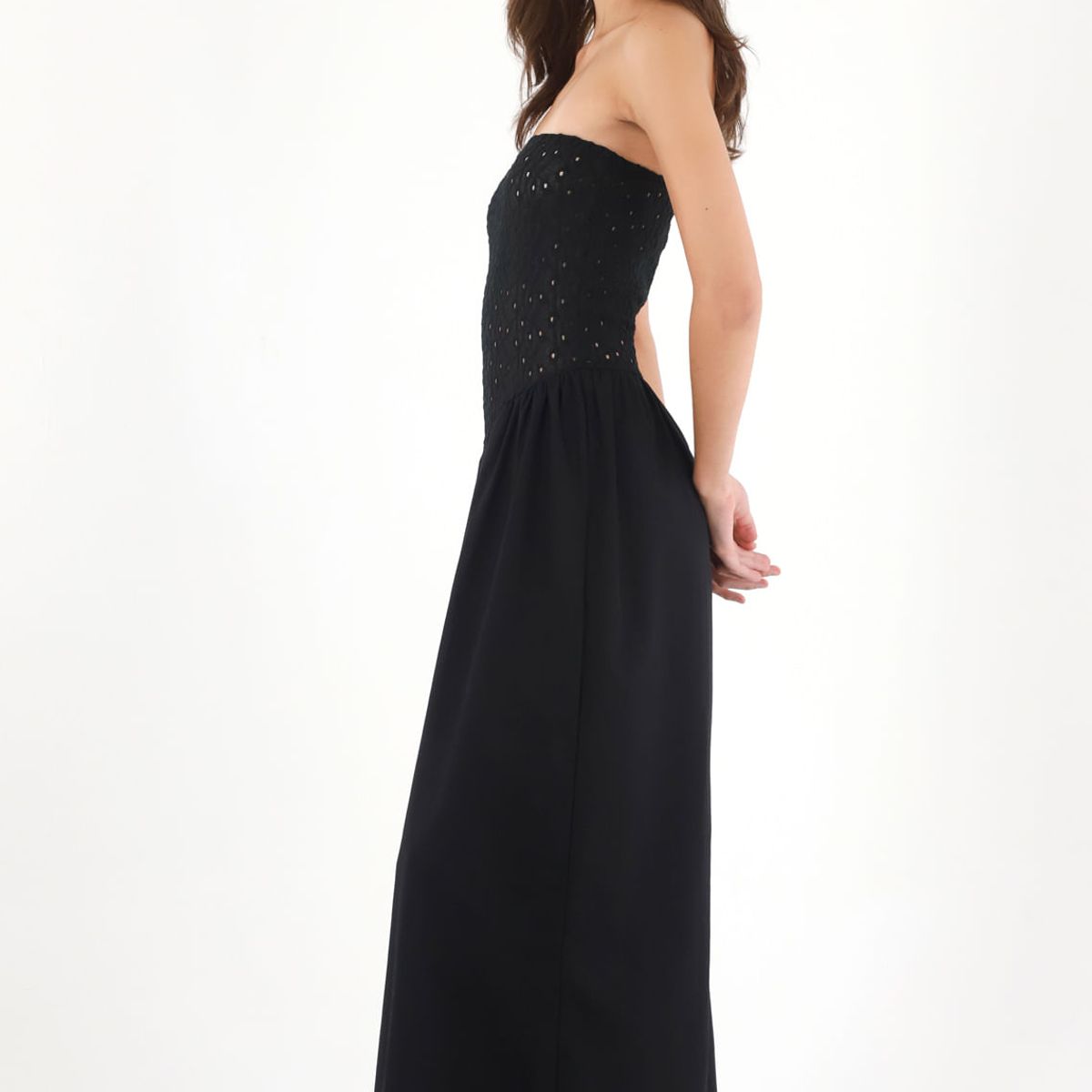 TENNIS - Vestido largo strapless negro para mujer