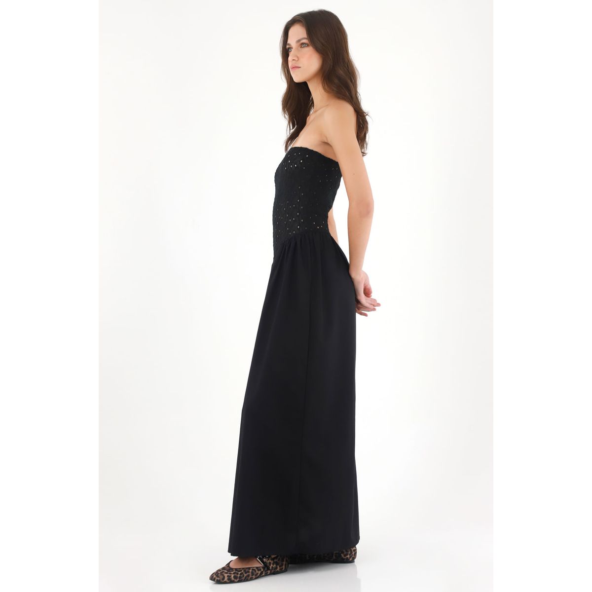 TENNIS - Vestido largo strapless negro para mujer