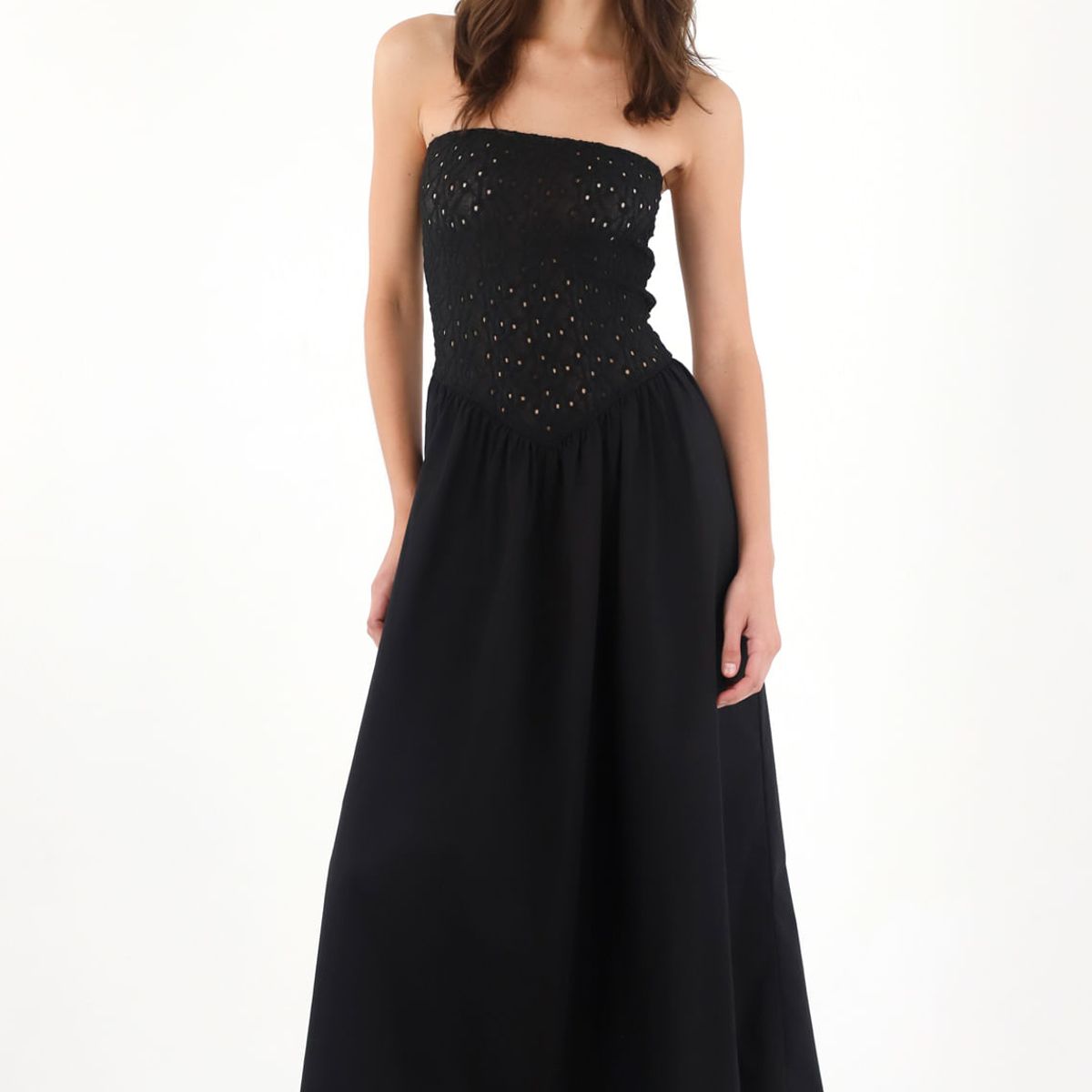 TENNIS - Vestido largo strapless negro para mujer