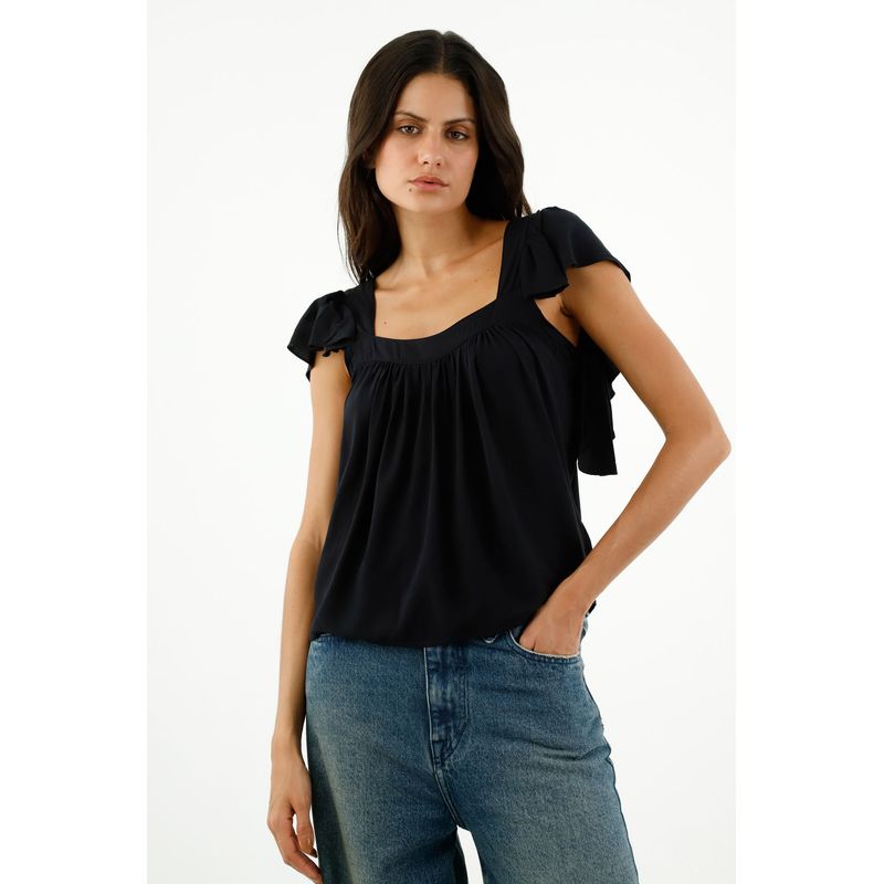 TENNIS - Camisa manga sisa con bolero negra para mujer