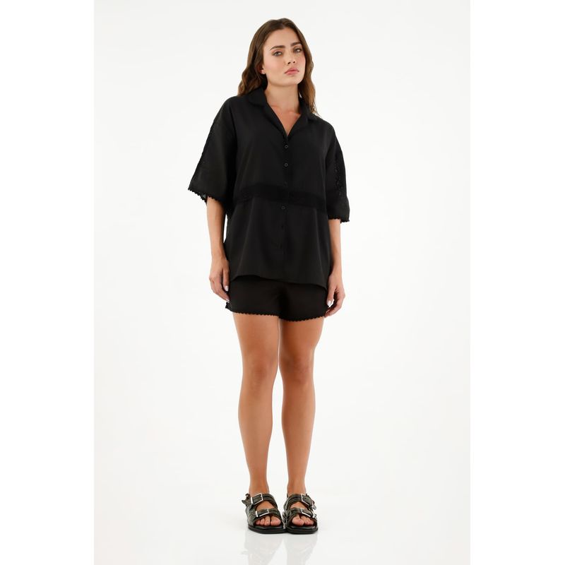 TENNIS - Camisa manga corta negra para mujer