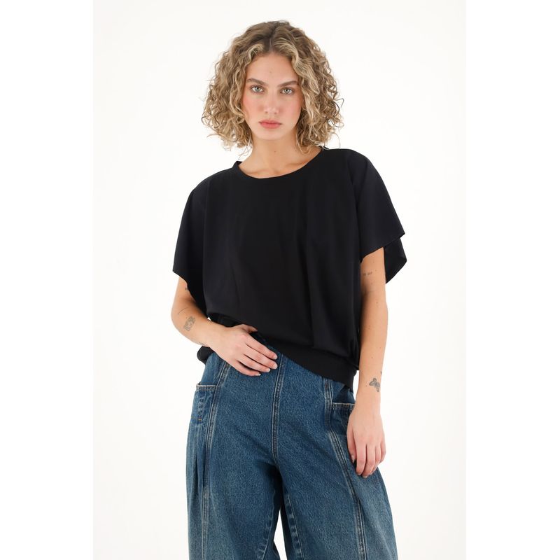 TOPMARK - Camiseta con prenses en delantero negra para mujer
