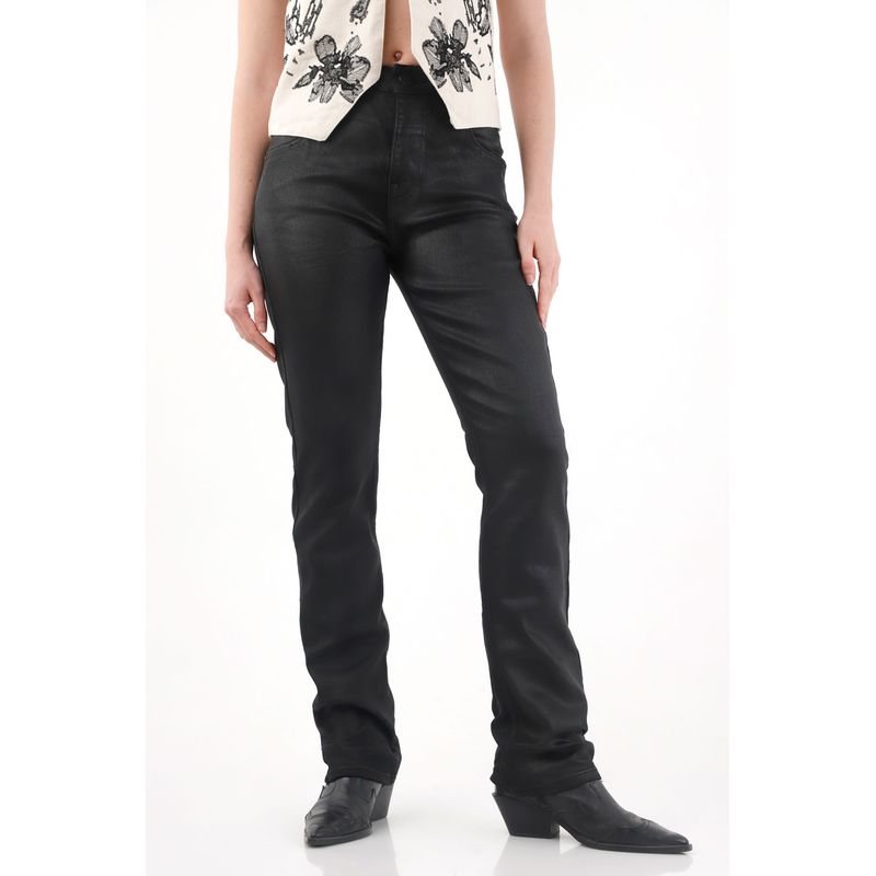 TENNIS - Jean Recto tiro alto negro para mujer