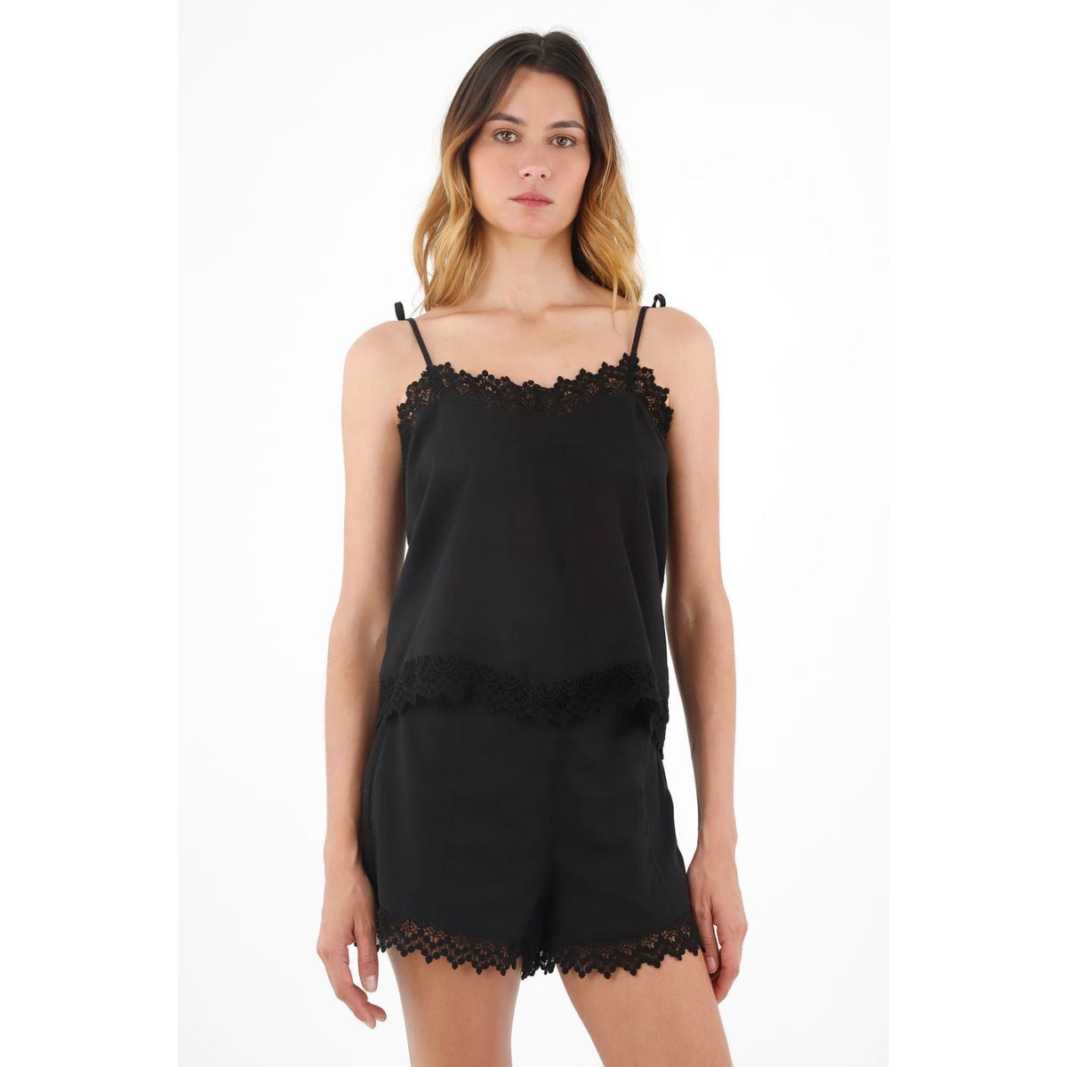 TENNIS - Camisa negra de tiras ajustables para mujer