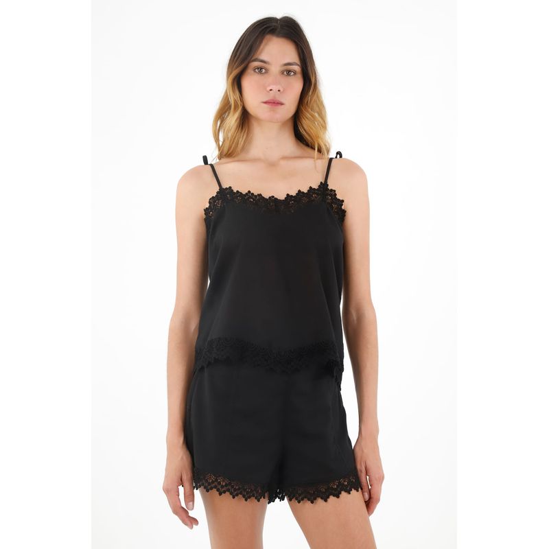 TENNIS - Camisa negra de tiras ajustables para mujer