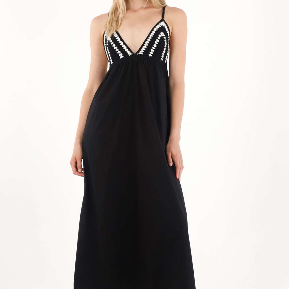 TENNIS - Vestido largo con diseño de copas en crochet negro para mujer