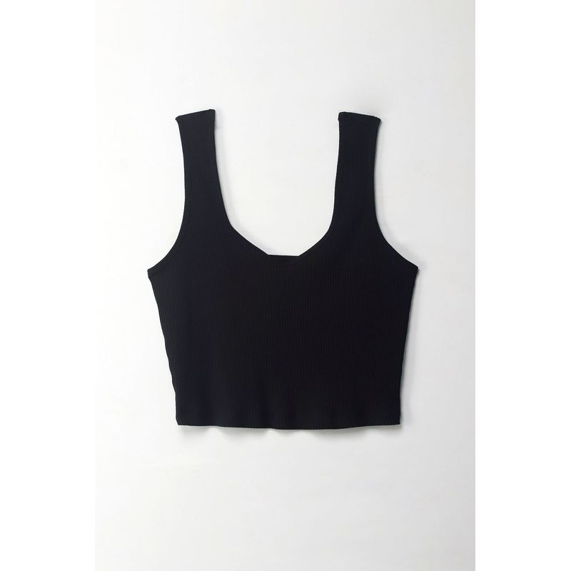 TOPMARK - Camiseta crop en rib negra para mujer