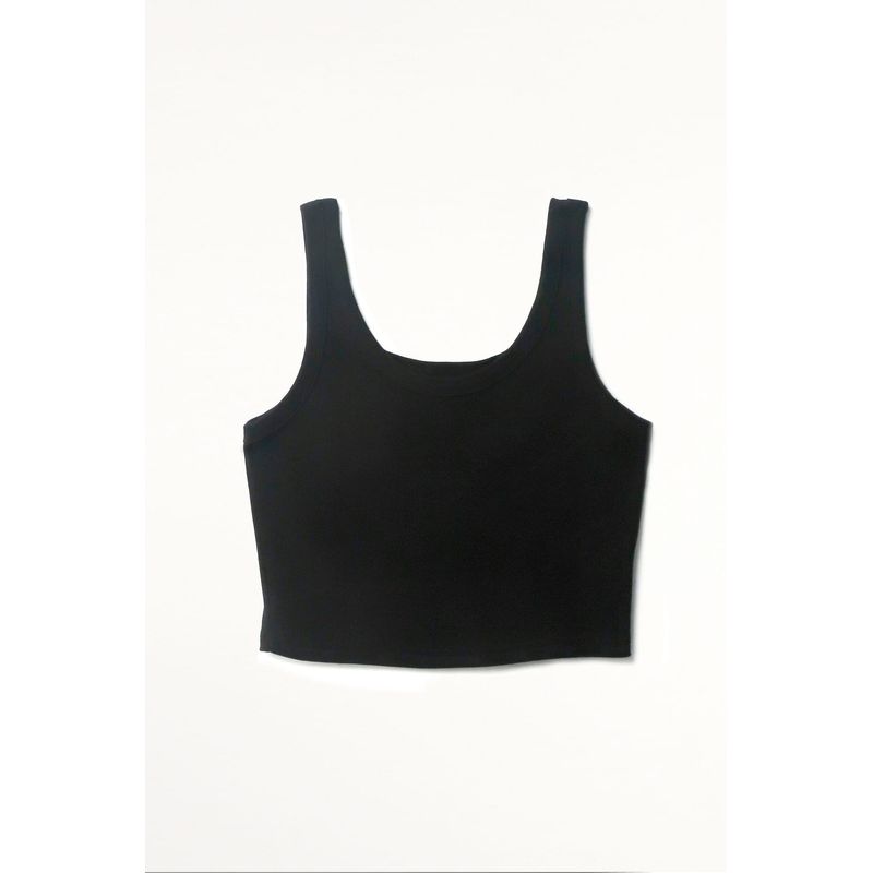TENNIS - Camiseta crop en rib negra para mujer