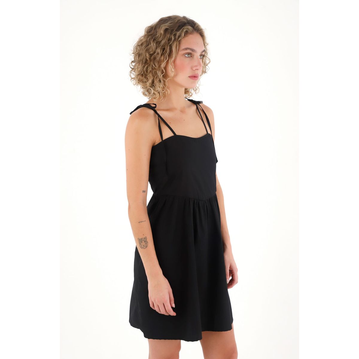 TOPMARK - Vestido corto de tiras que anudan en hombro negro para mujer