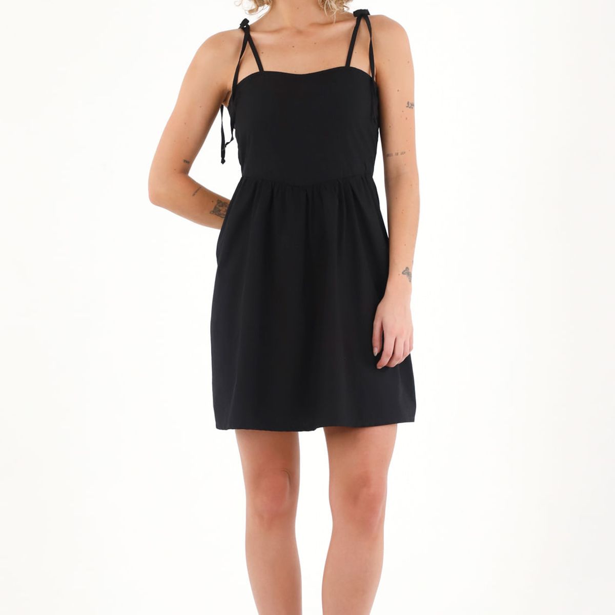 TOPMARK - Vestido corto de tiras que anudan en hombro negro para mujer