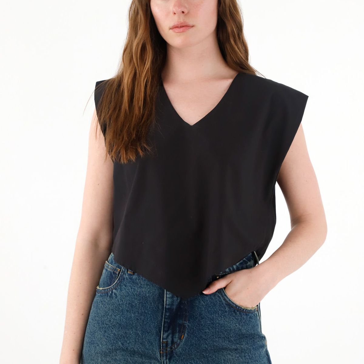 TENNIS - Camisa manga sisa escote en V negra para mujer