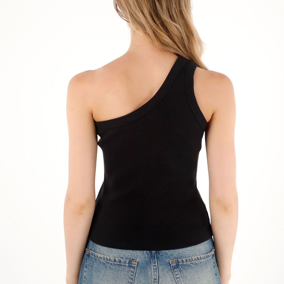 TENNIS - Camiseta de un solo hombro negra para mujer