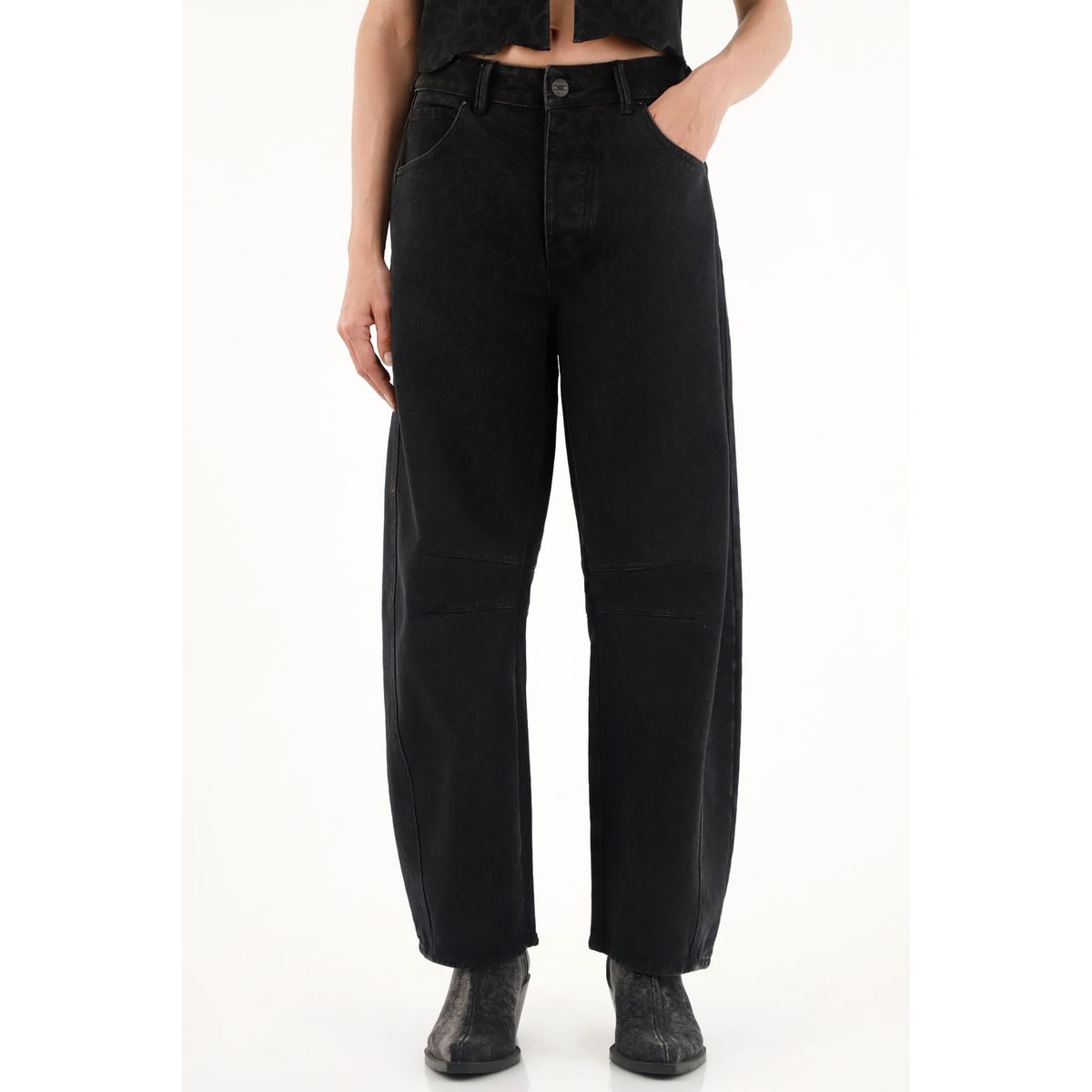 TENNIS - Jean Horseshoe con diseño animal print negro para mujer