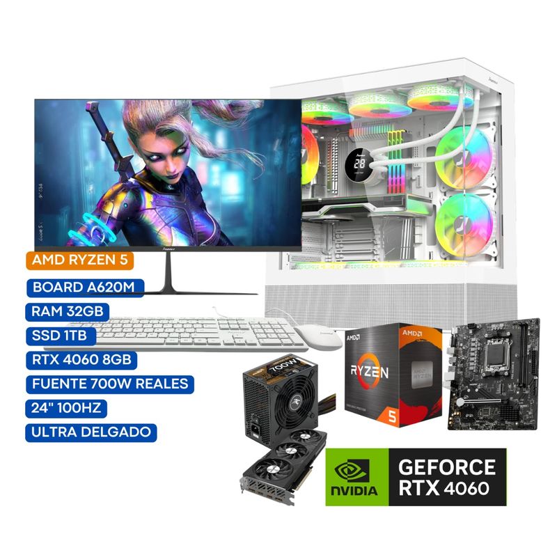 JANUS - COMPUTADOR TORRE GAMER RYZEN 5 8500G RTX 4060 8 GB 32 GB DDR5 RGB/1 TB SSD 27"
