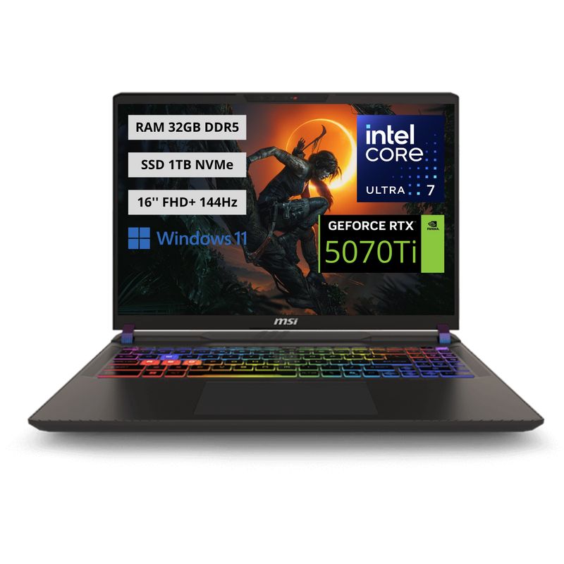 MSI - Portatil Gamer Msi Vector 16 HX Intel Ultra 7-255HX RAM 32GB SSD 1TB RTX 5070 Ti