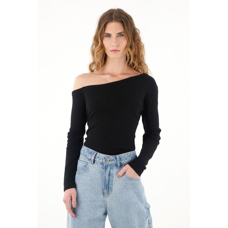 TENNIS - Camiseta negra con escote asimétrico para mujer
