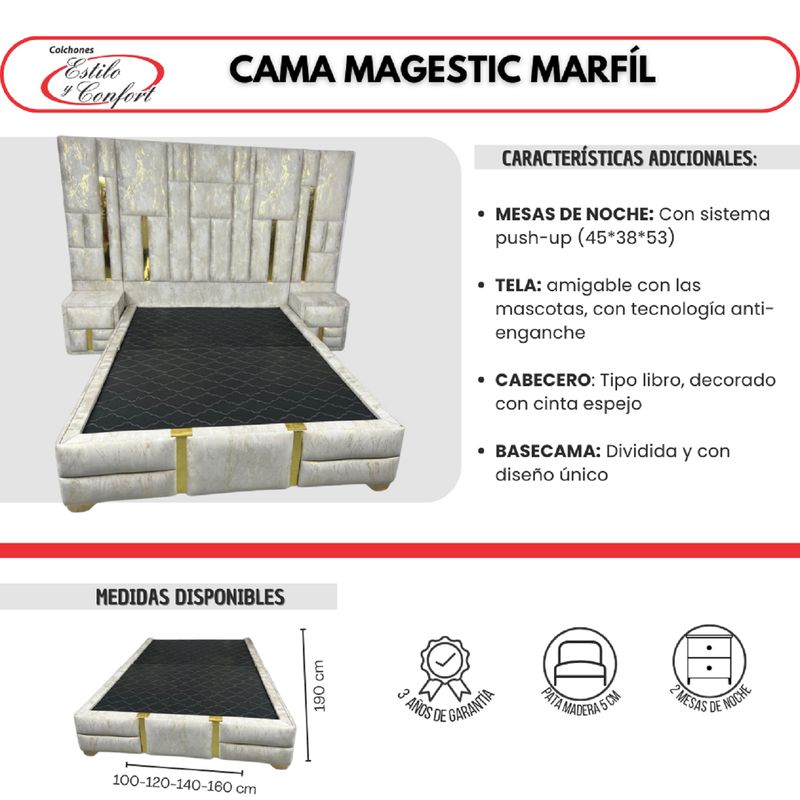 ESTILO Y CONFORT - Combo Magestic 120x190 Marfil Dorado.
