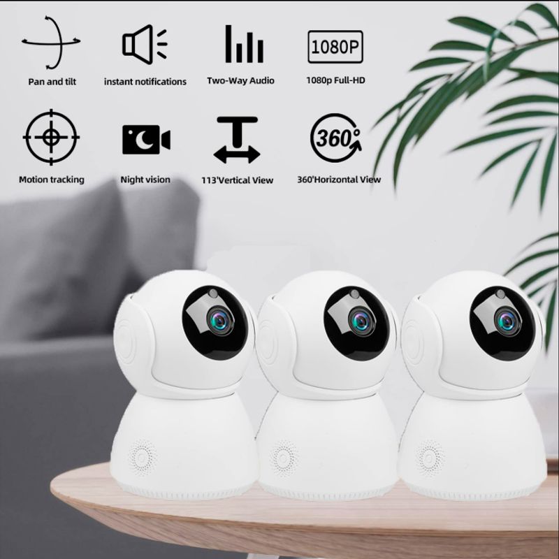 GENERICO - Cámara Seguridad Wifi x 3 Panorámica 360 Infrarroja