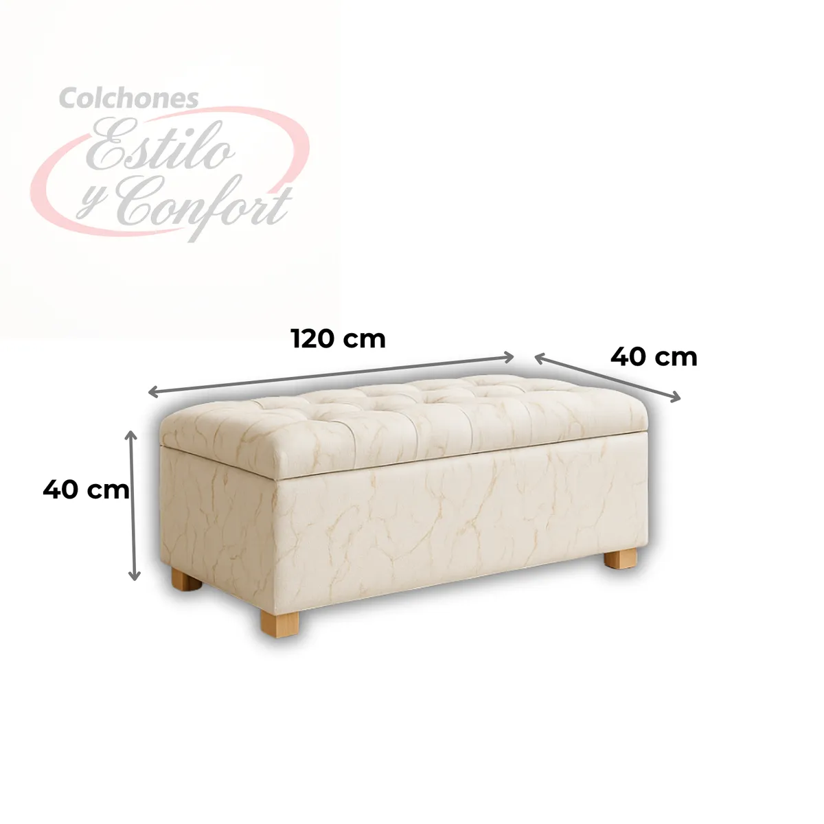 ESTILO Y CONFORT - Puff baul 120 capitoneado Marfil Dorado_.