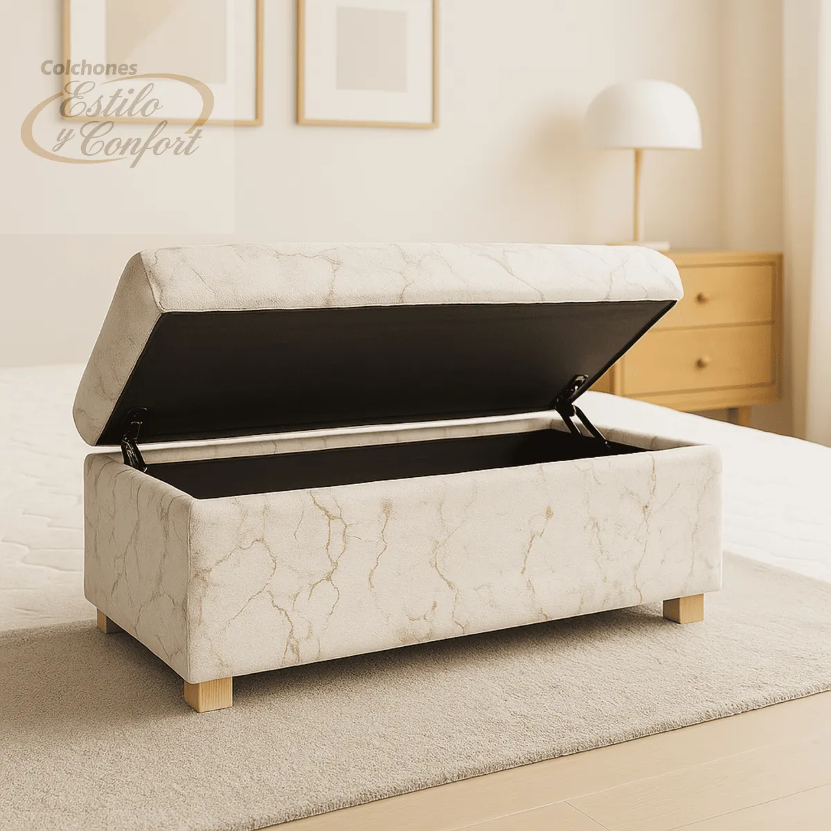 ESTILO Y CONFORT - Puff baul 120 capitoneado Marfil Dorado_.