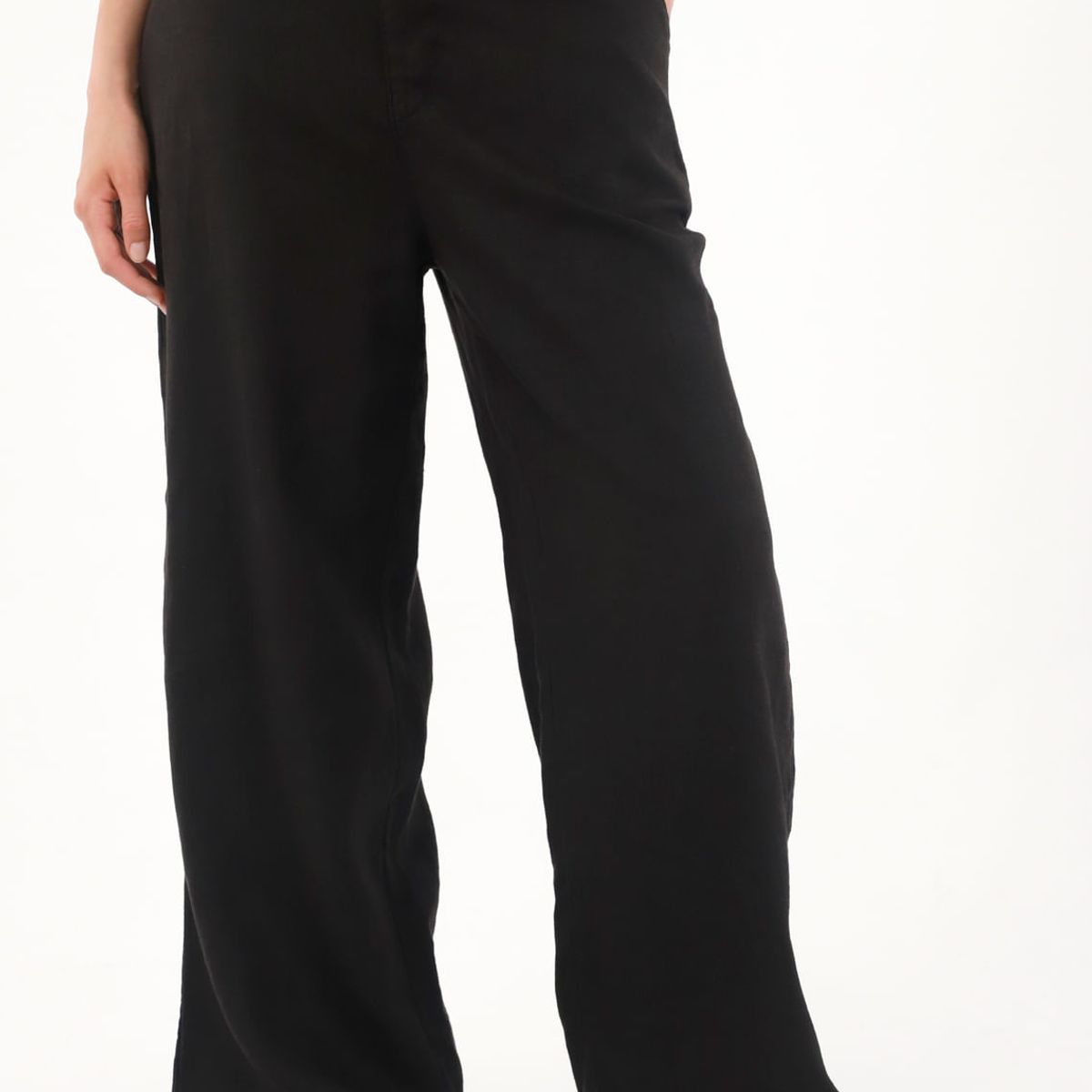 TENNIS - Pantalón Wide Leg negro en 100% lino para mujer