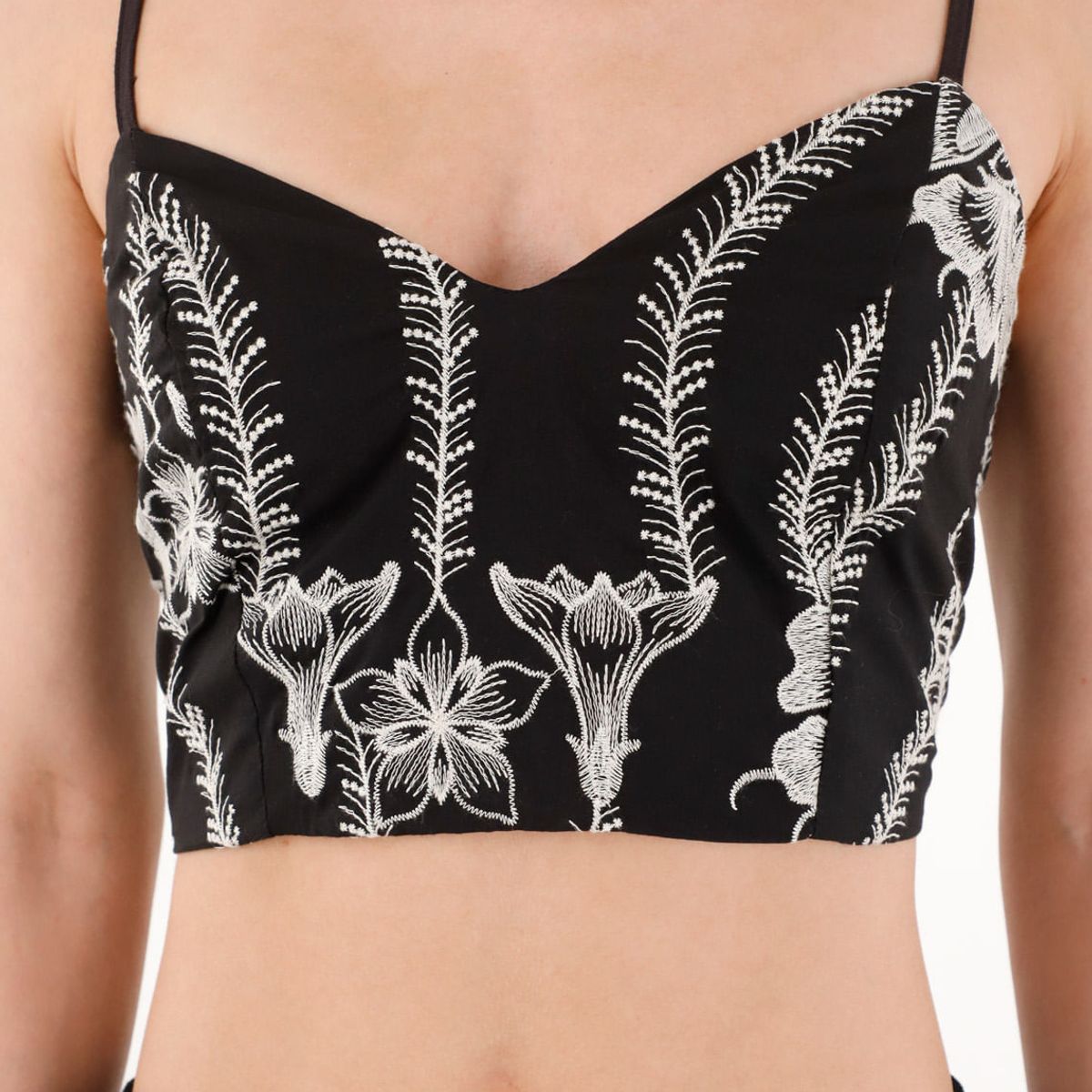 TENNIS - Crop top negro con escote corazón para mujer