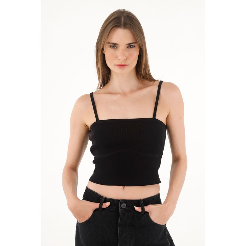TENNIS - Camiseta en rib tipo crop para mujer
