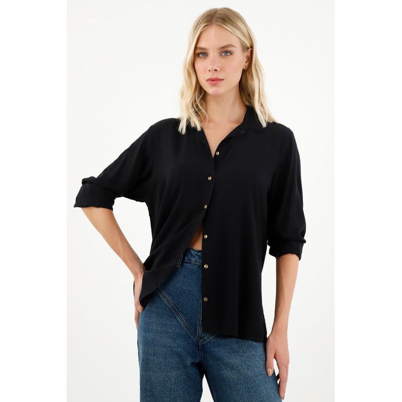 TENNIS - Camisa manga larga negra para mujer