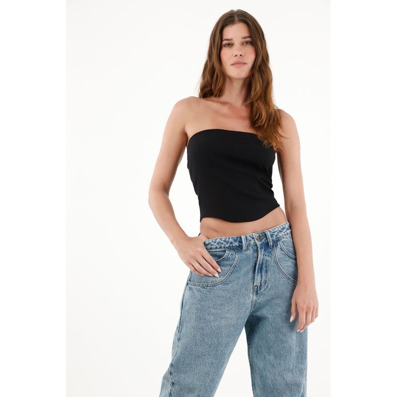 TENNIS - Camiseta negra tipo corsé para mujer