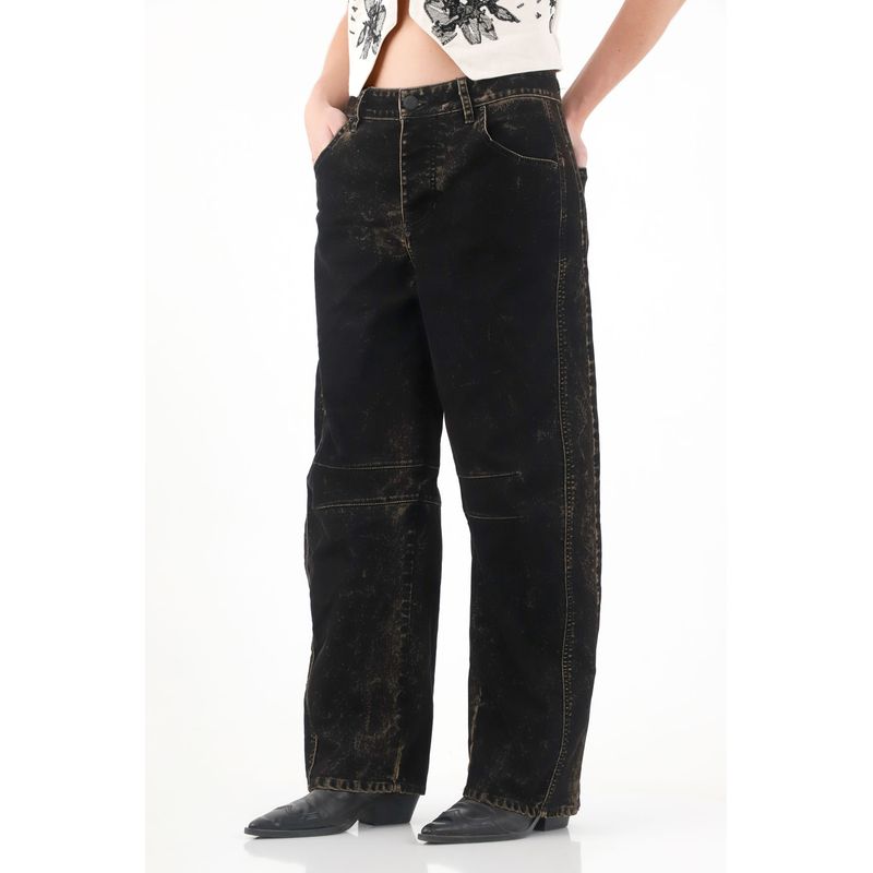 TENNIS - Jean Horseshoe de tiro bajo en velvet negro para mujer