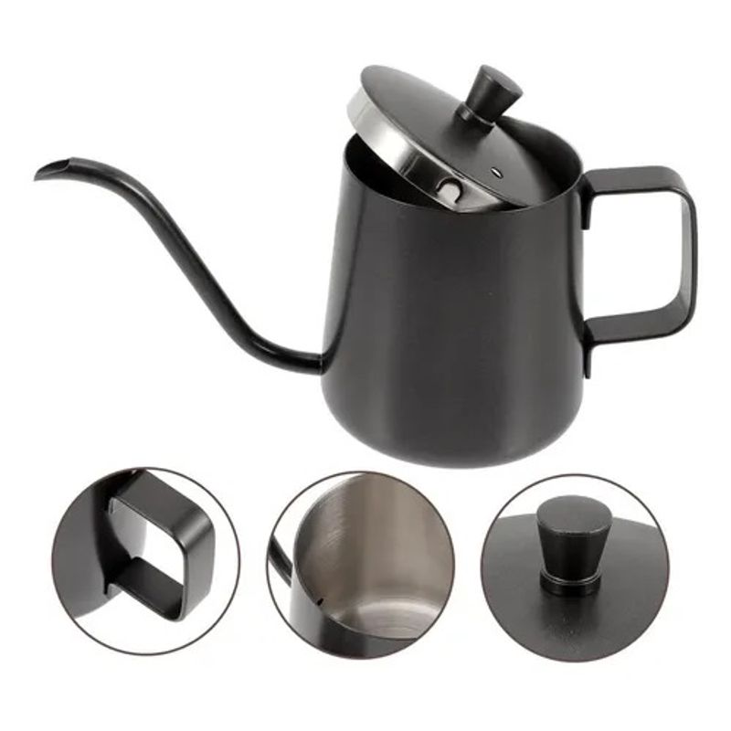 GENERICO - Tetera Cuello Ganso Acero Inoxidable Bebidas Negra Con Tapa