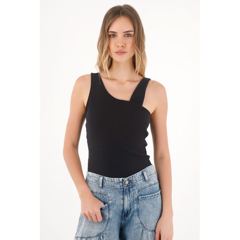 TOPMARK - Camiseta con escote asimétrico negra para mujer