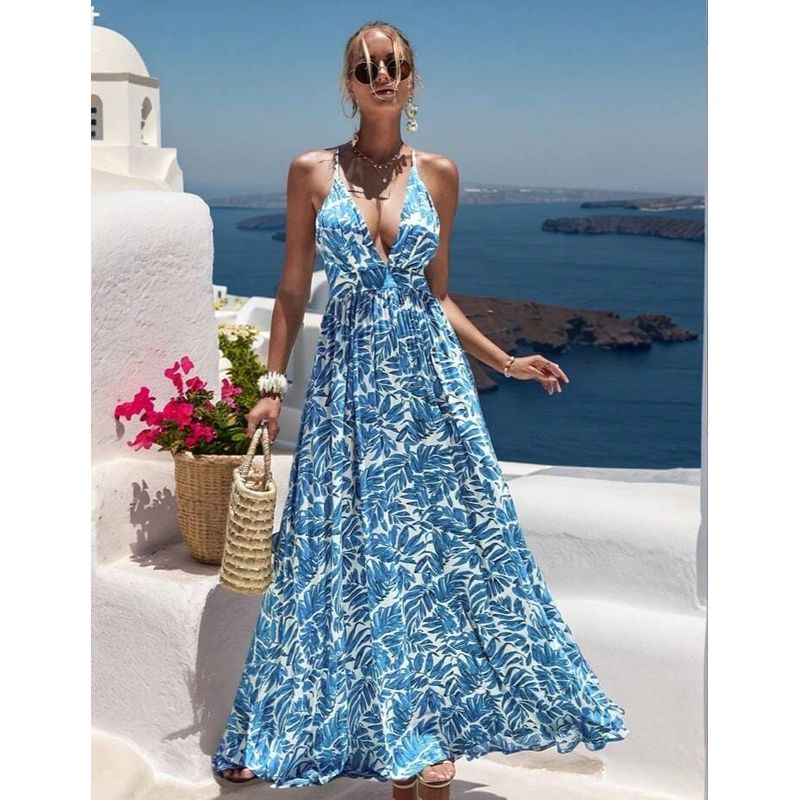 GENERICO - Vestido Con Estampado De Plantas De Manga Mariposa Vinculado Con Aro