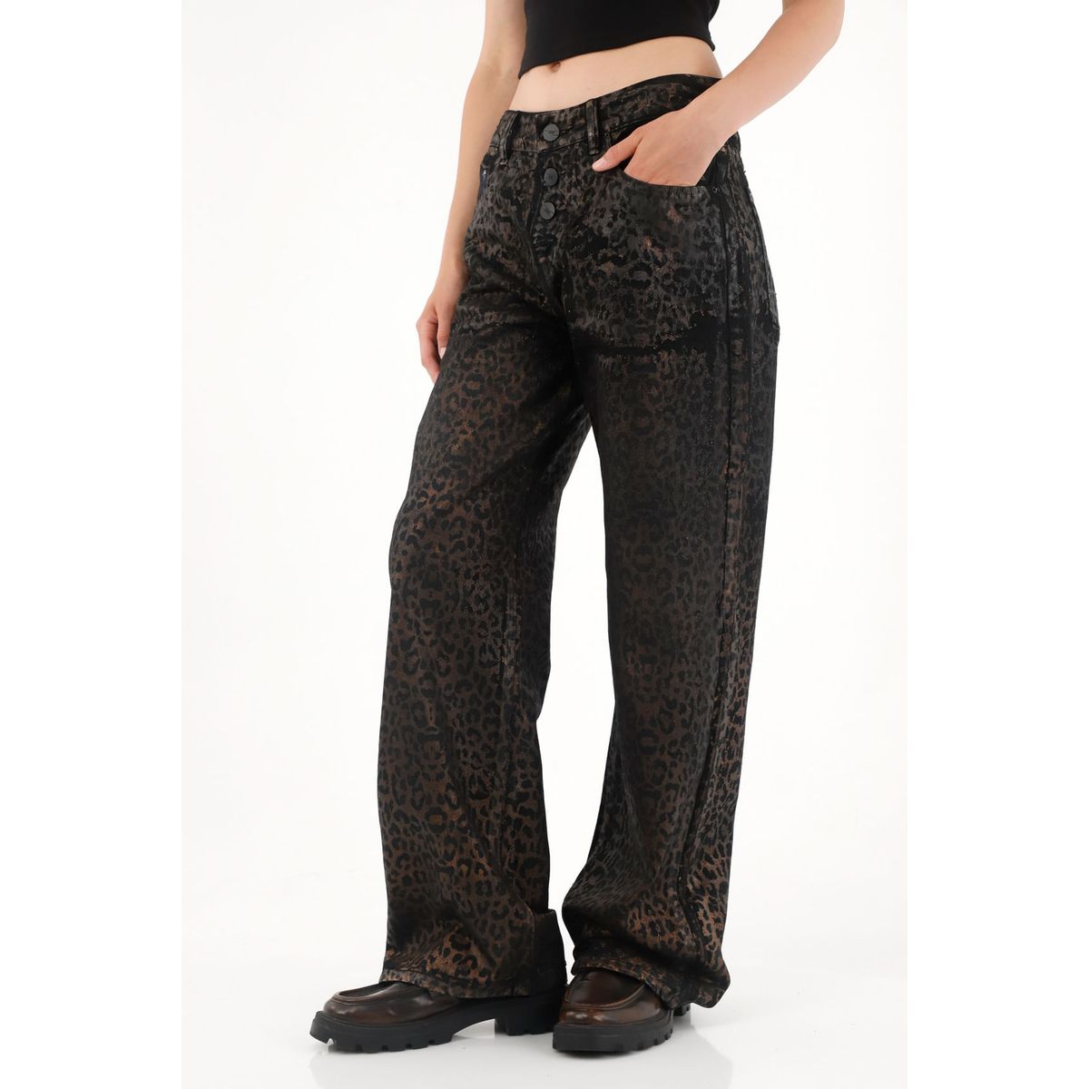 TENNIS - Jean Wide Leg tiro alto con diseño a láser animal print para mujer