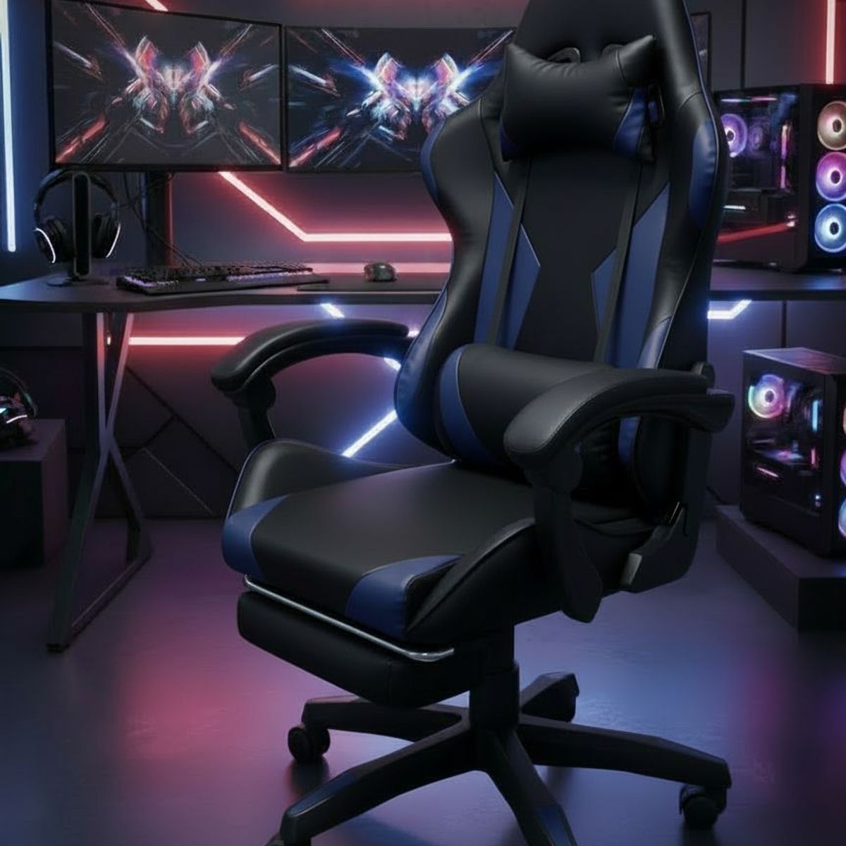 GENERICO - Silla Gamer Ruedas Silicona Vibracion Lumbar Rosa Bl + Reposapies