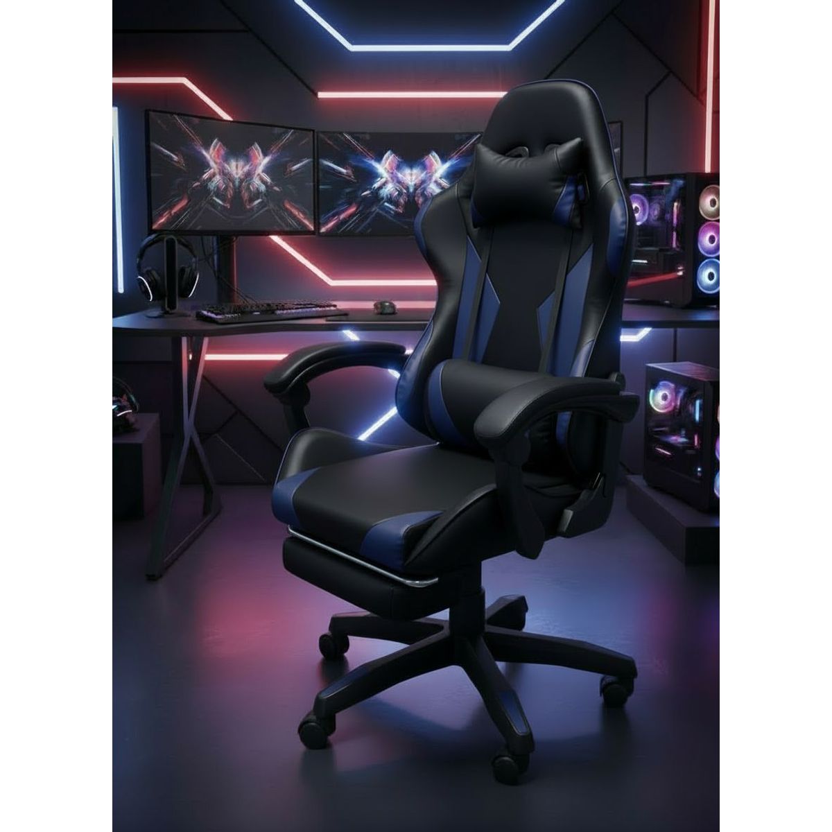 GENERICO - Silla Gamer Ruedas Silicona Vibracion Lumbar Rosa Bl + Reposapies