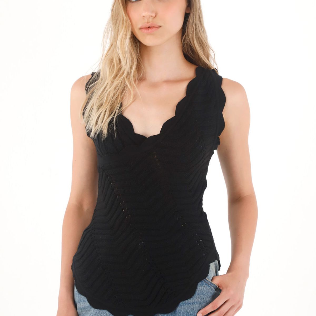 TENNIS - Camisa negra tejida diseño cruzado para mujer