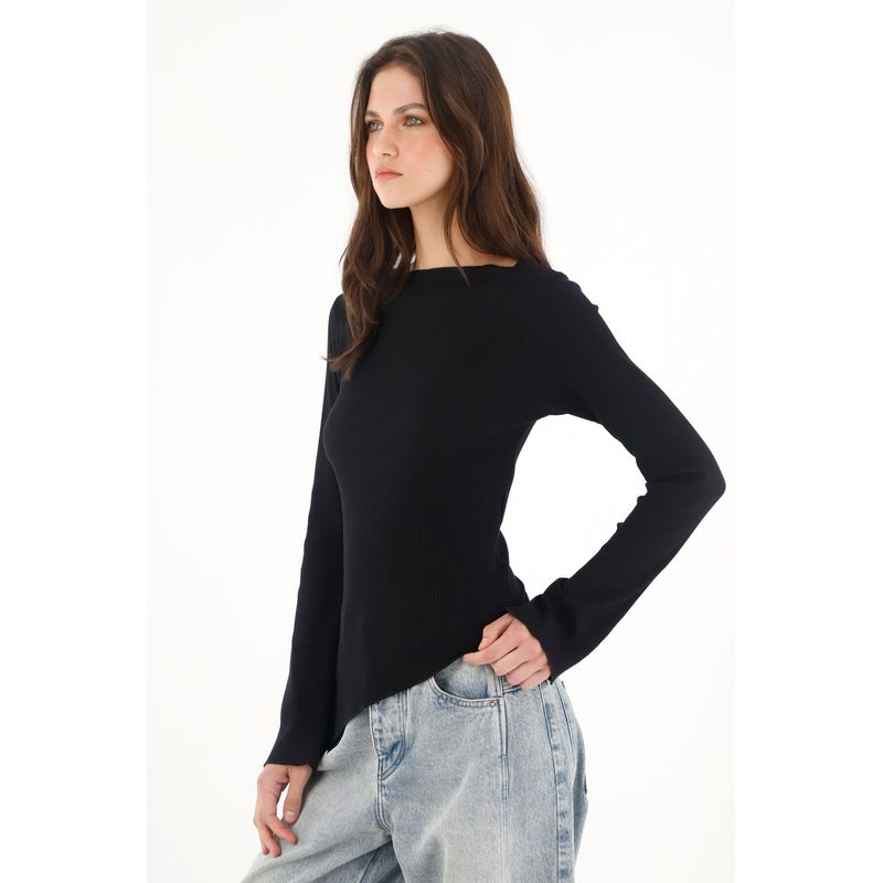 TENNIS - Camiseta manga larga acampanada negra para mujer