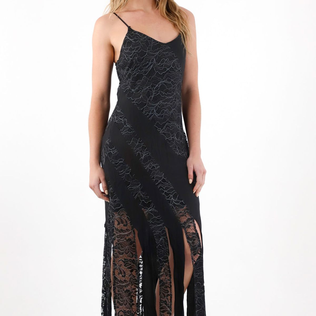 TENNIS - Vestido largo con mezcla de telas y brillo para mujer