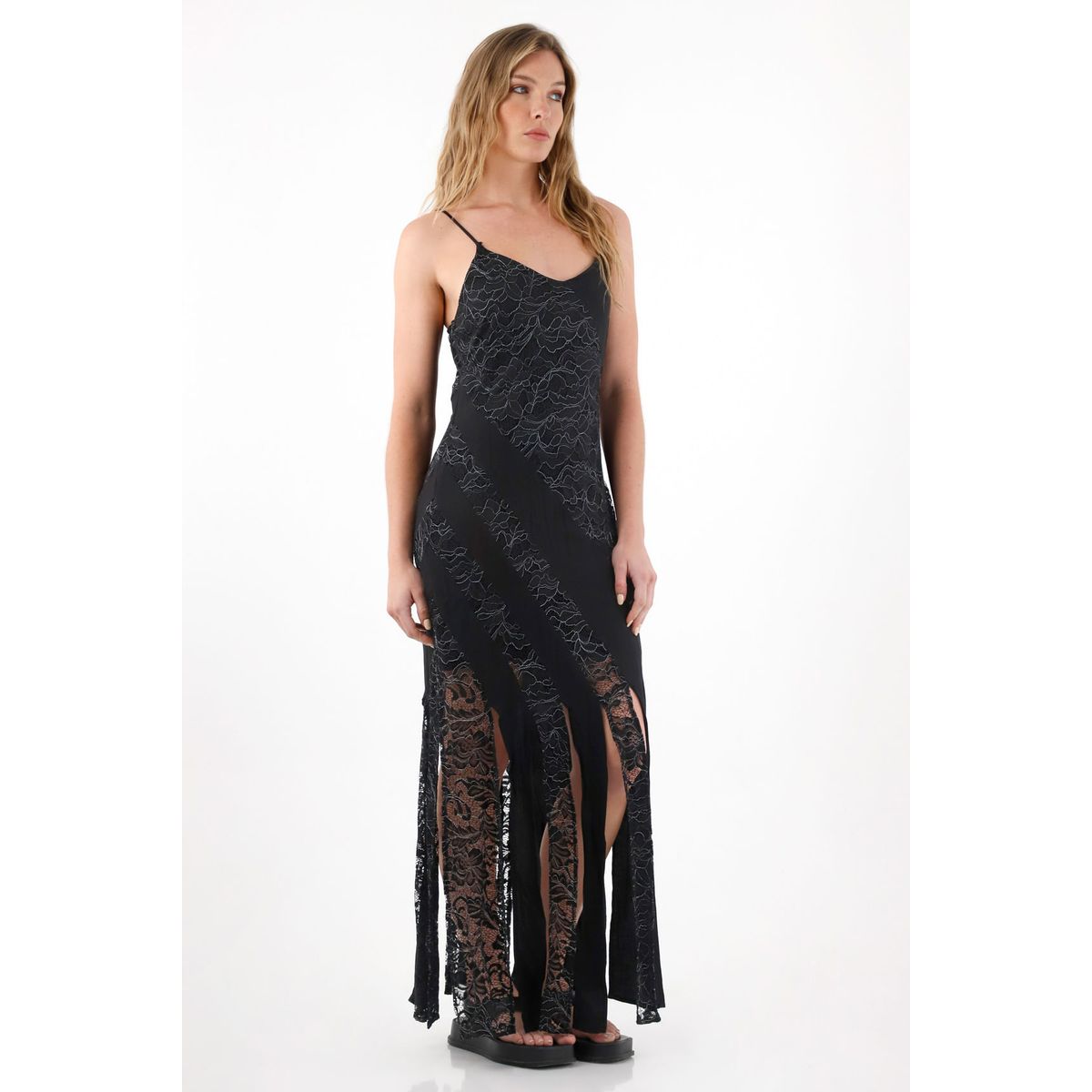 TENNIS - Vestido largo con mezcla de telas y brillo para mujer