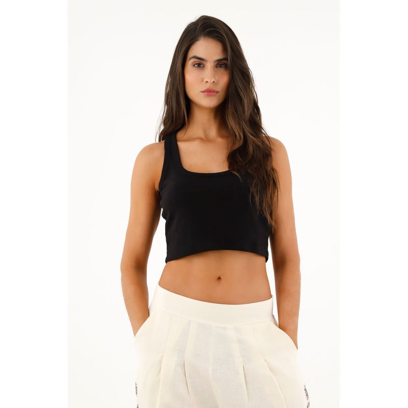 TOPMARK - Camiseta negra silueta crop para mujer