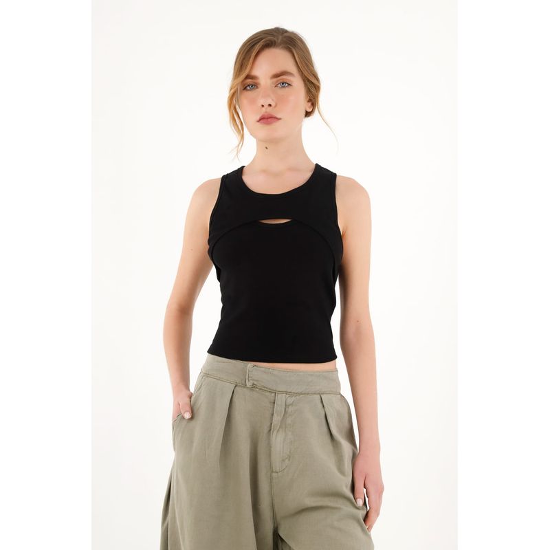 TOPMARK - Camiseta crop negra para mujer