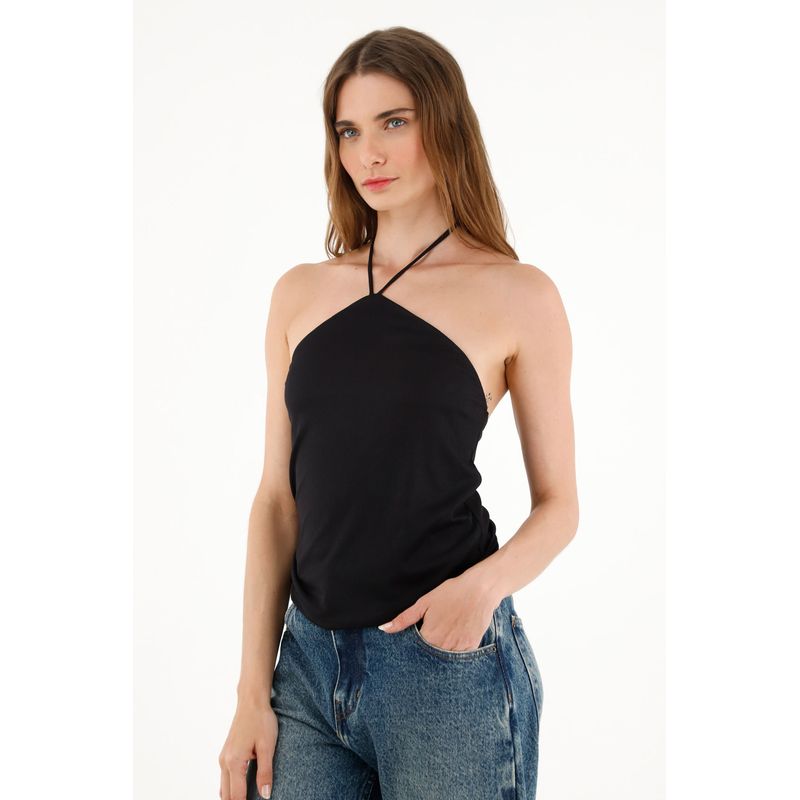TENNIS - Camiseta negra con escote halter para mujer