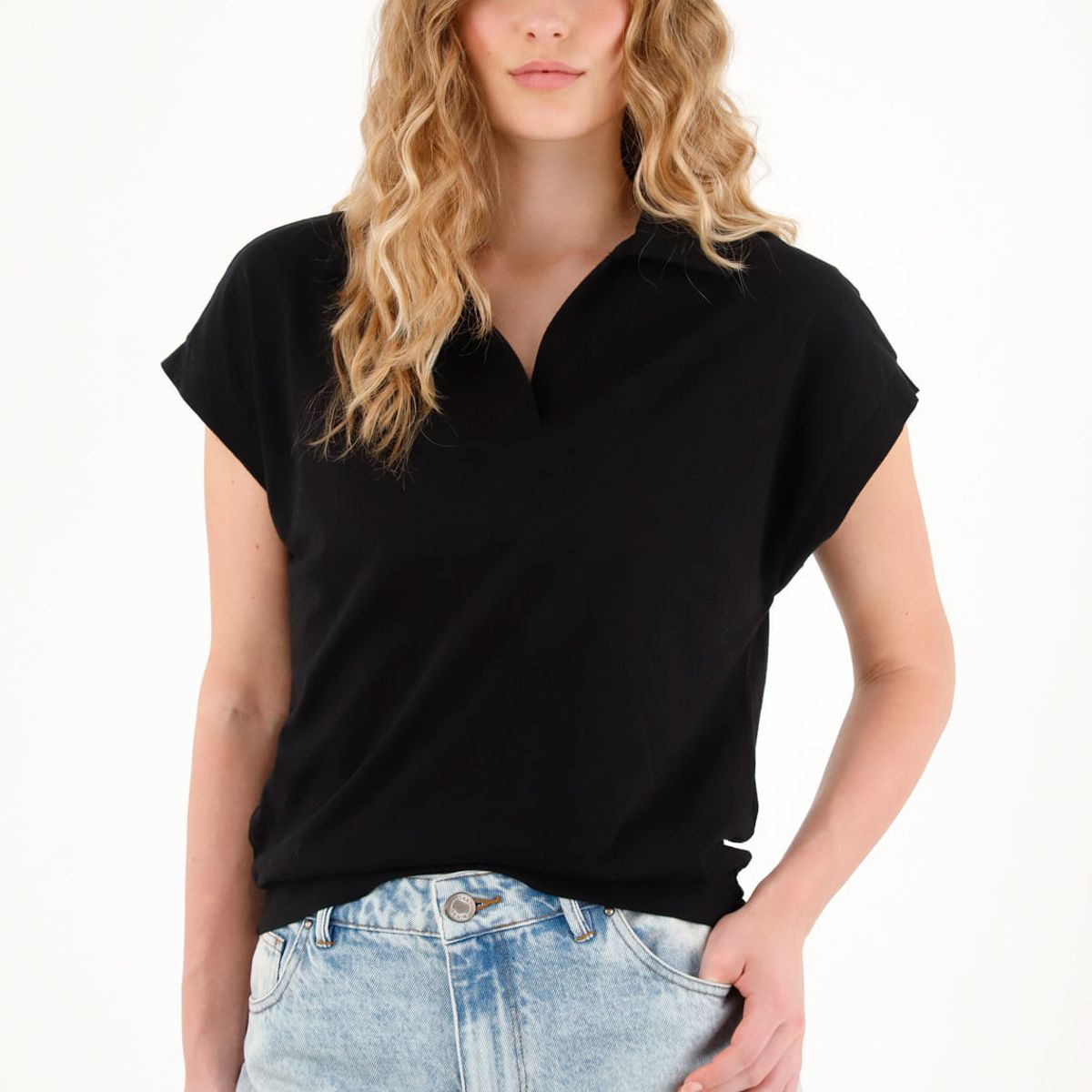 TENNIS - Camiseta negra en jersey para mujer