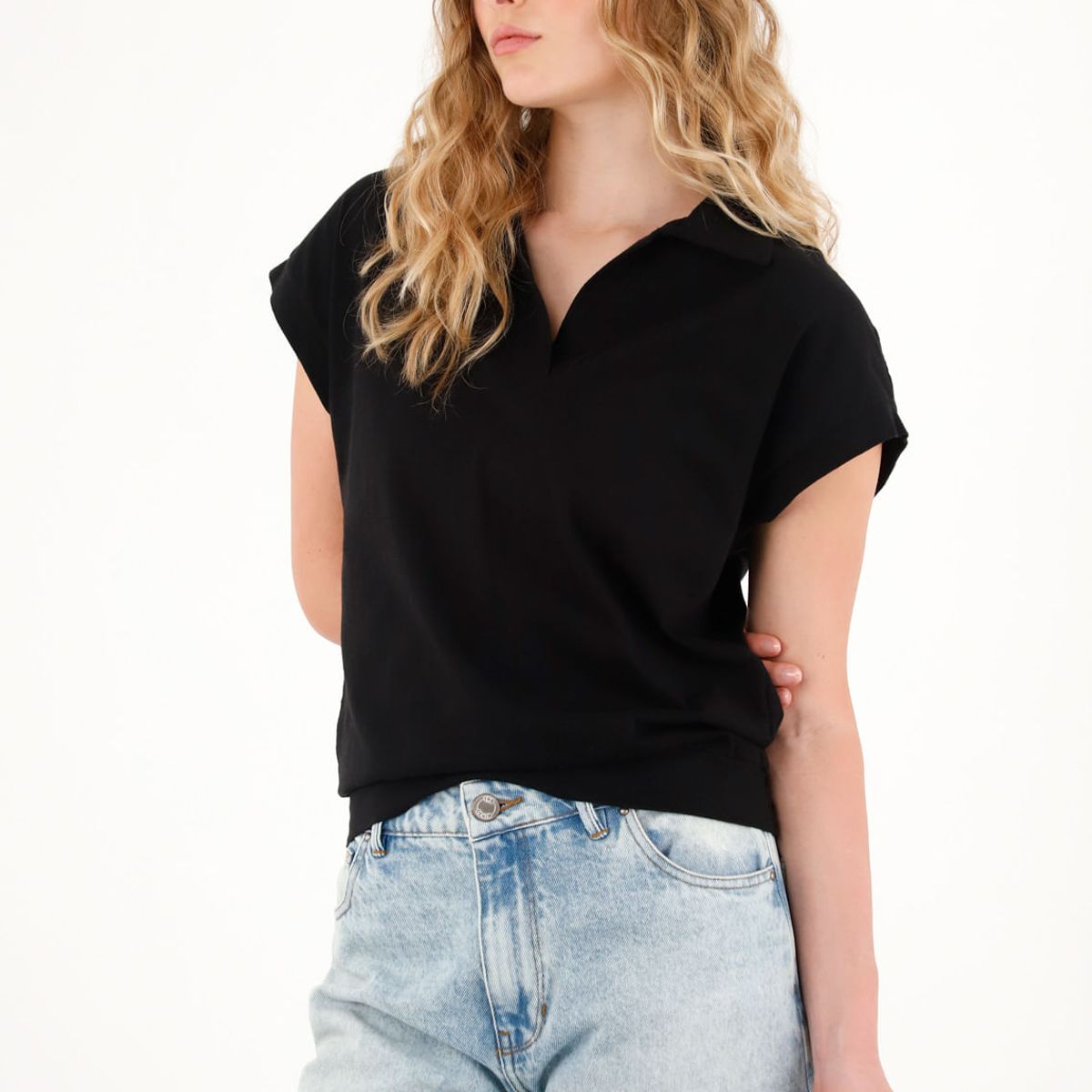 TENNIS - Camiseta negra en jersey para mujer