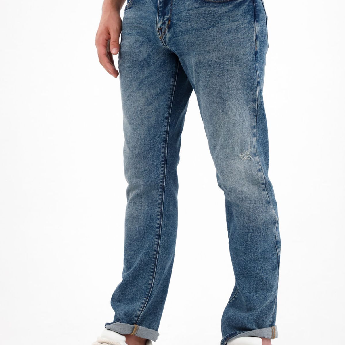 TENNIS - Jean Recto tiro medio con desgastes azul para hombre