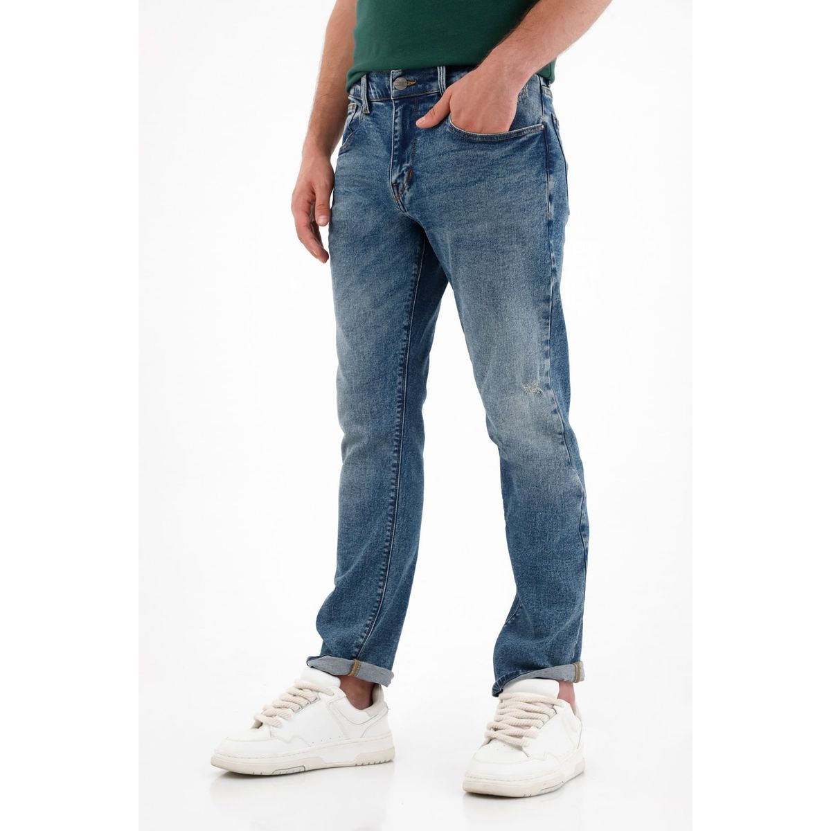 TENNIS - Jean Recto tiro medio con desgastes azul para hombre